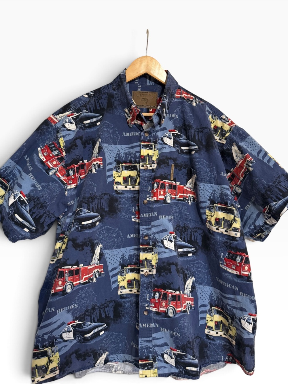 American Heroes Police Fire Truck Ambulance Shirt Button Down Short Sleeve XXL